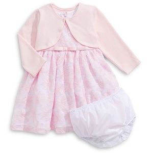 BRAND NEW girl toddler purple rose 3 piece embroidered dress set w/ cardigan 24M